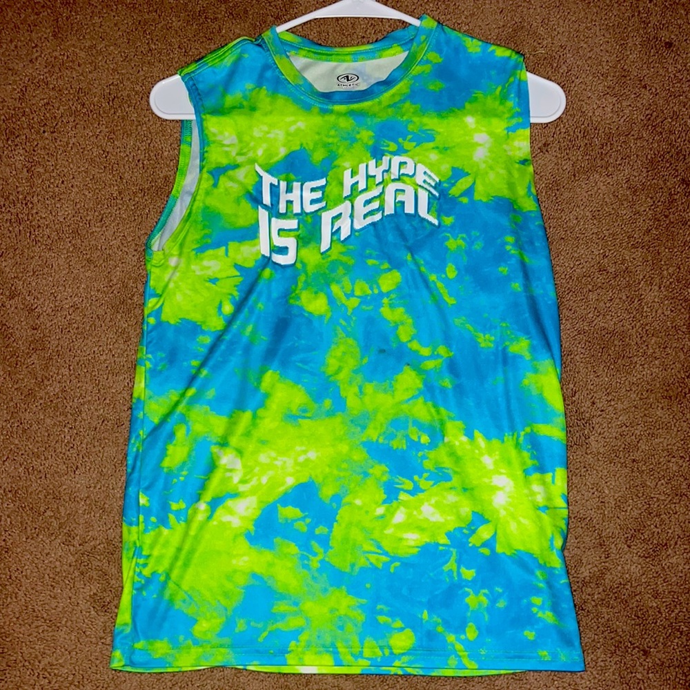 Kids green and blue tie dye cut off